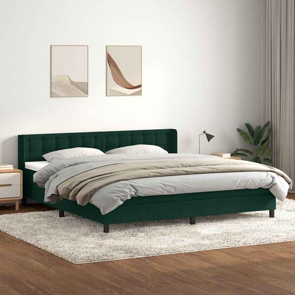 vidaXL Cama box spring con colch&oacute;n terciopelo verde oscuro 200x210 cm