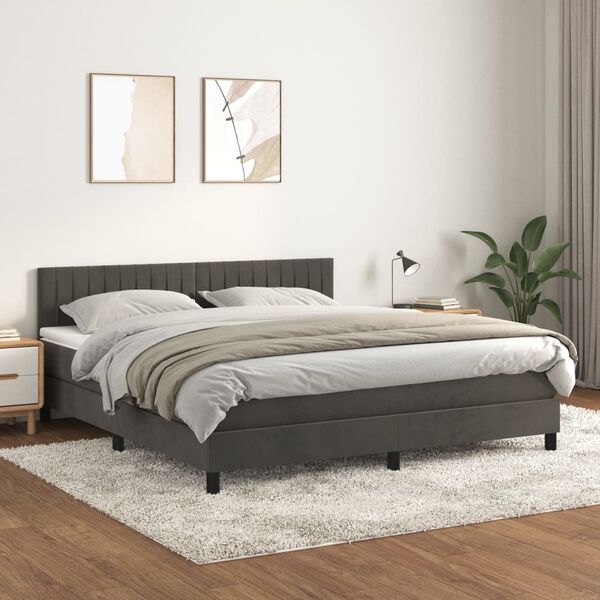 vidaXL Cama box spring con colch&oacute;n terciopelo gris oscuro 160x200 cm