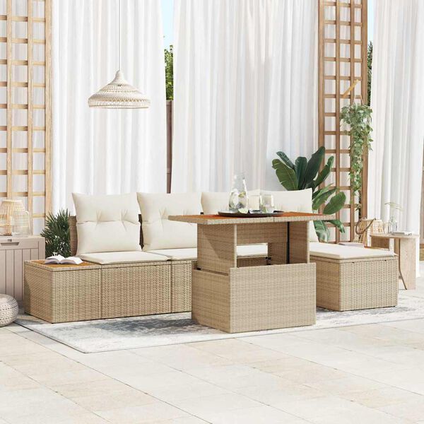 vidaXL Conjunto de Comedor de Jard&iacute;n con coj&iacute;n 6 pcs Beige y Crema