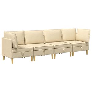 vidaXL Juego de sof&aacute; modular con almacenamiento 4 uds. Crema Tela