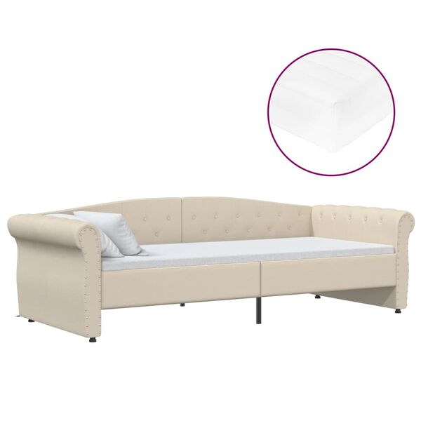 vidaXL Sof&aacute; cama con colch&oacute;n USB de tela crema 90x200 cm