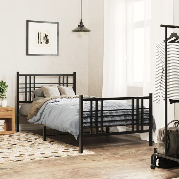 vidaXL Estructura cama sin colch&oacute;n con estribo metal negro 90x190 cm