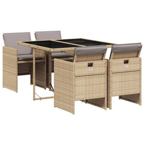 vidaXL Set comedor de jard&iacute;n 5 pzas con cojines rat&aacute;n sint&eacute;tico beige