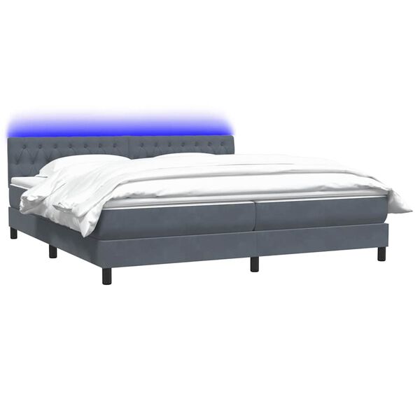 vidaXL Cama box spring con colch&oacute;n y LED terciopelo gris oscuro 180x220 cm