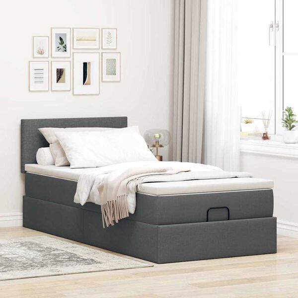 vidaXL Cama otomana con colch&oacute;n y LED tela gris oscuro 80x200cm
