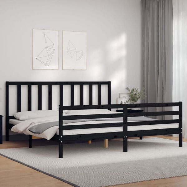 vidaXL Estructura de cama con cabecero madera maciza negro 200x200 cm