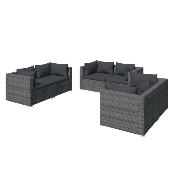 vidaXL Set de muebles de jardín 6 pzas y cojines ratán sintético gris