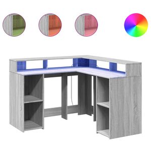 vidaXL Escritorio con LED madera ingenier&iacute;a gris sonoma 130x130x91cm