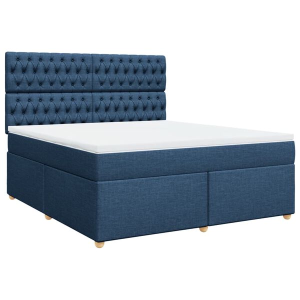 vidaXL Cama box spring con colch&oacute;n tela azul 180x200 cm