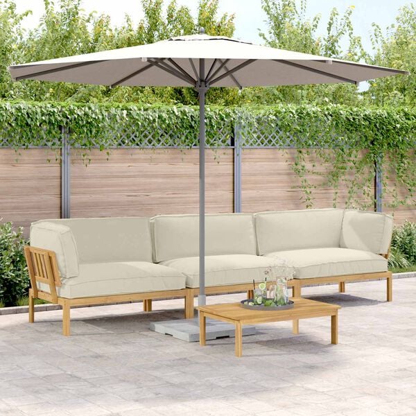 vidaXL Juego de Sof&aacute; con coj&iacute;n 4 pcs Crema Madera de Acacia S&oacute;lida
