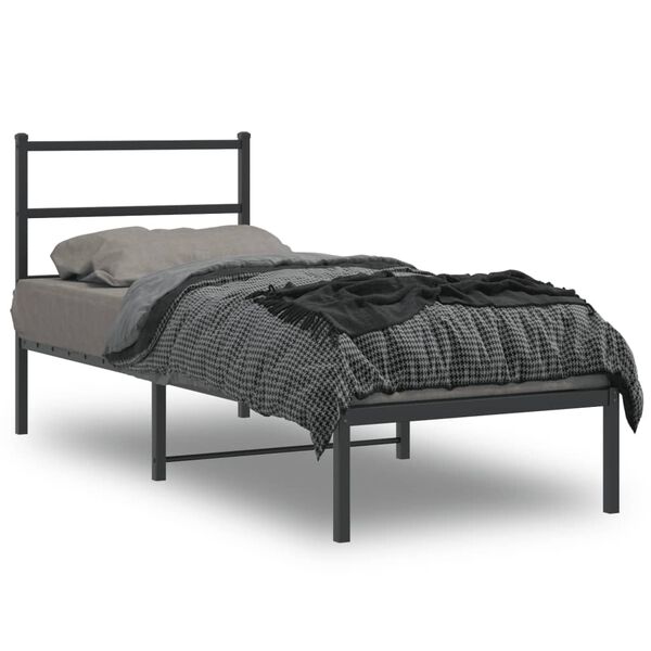 vidaXL Estructura cama sin colch&oacute;n con cabecero metal negro 75x190 cm