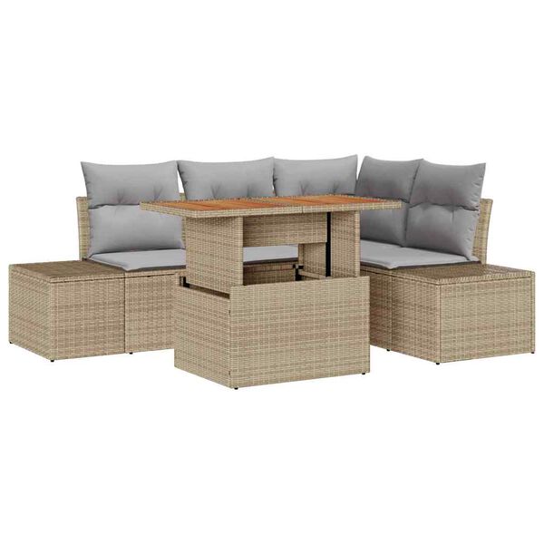 vidaXL Conjunto de sof&aacute; de jard&iacute;n 5 pcs Beige Polirat&aacute;n