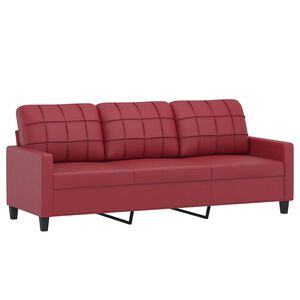 vidaXL Sof&aacute; de 3 plazas de cuero sint&eacute;tico rojo vino 180 cm