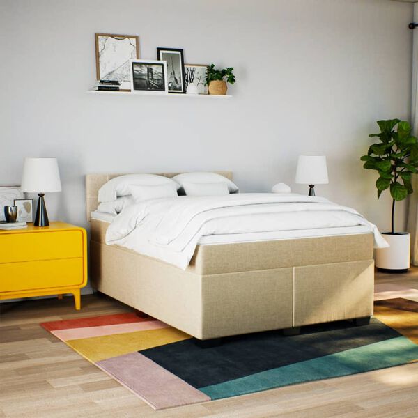 vidaXL Cama box spring con colch&oacute;n tela color crema 140x200 cm