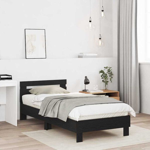 vidaXL Estructura de cama con cabecera Roble Negro 203 x 95 x 70 cm