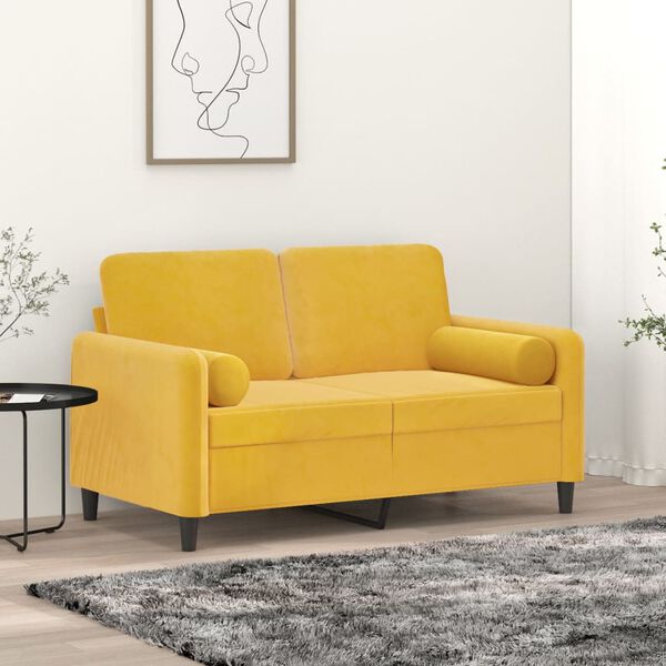 vidaXL Sof&aacute; 2 plazas almohadas cojines terciopelo amarillo claro 120cm