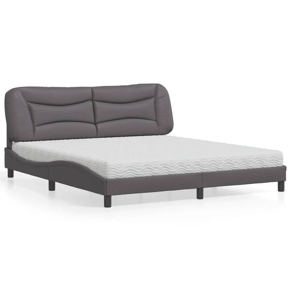 vidaXL Cama con colch&oacute;n Hvar cuero sint&eacute;tico gris 180x200 cm