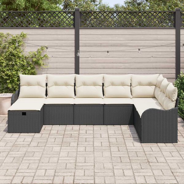vidaXL Conjunto de sof&aacute; de jard&iacute;n con coj&iacute;n 8 pcs Negro Polirat&aacute;n