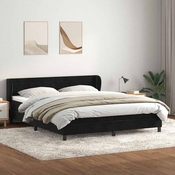 vidaXL Cama box spring con colchones terciopelo negro 180x220 cm
