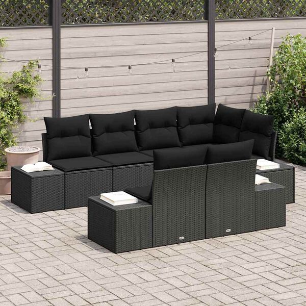 vidaXL Conjunto de sofás de jardín 7 pcs Negro ratán sintético