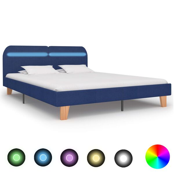 vidaXL Estructura de cama con LED sin colchón tela azul 160x200 cm
