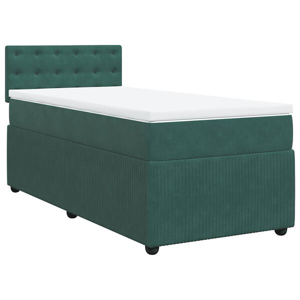 vidaXL Cama box spring con colchón terciopelo verde oscuro 90x200 cm