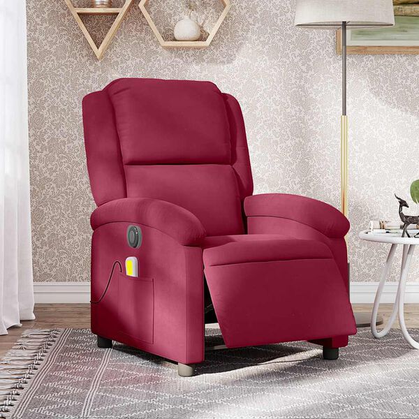 vidaXL Sill&oacute;n reclinable de masaje el&eacute;ctrico terciopelo rojo tinto