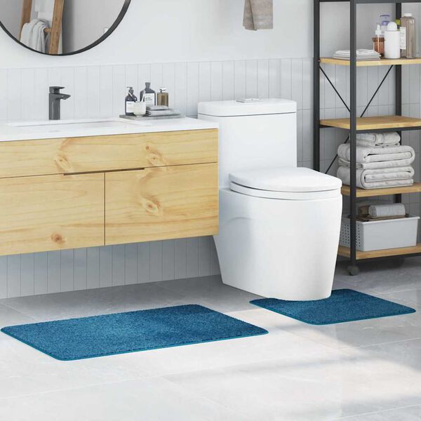 vidaXL Conjunto de alfombra de ba&ntilde;o antideslizante 2 pcs Azul PP