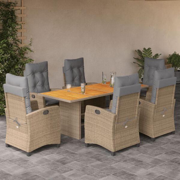 vidaXL Set comedor de jard&iacute;n 7 pzas con cojines rat&aacute;n sint&eacute;tico beige