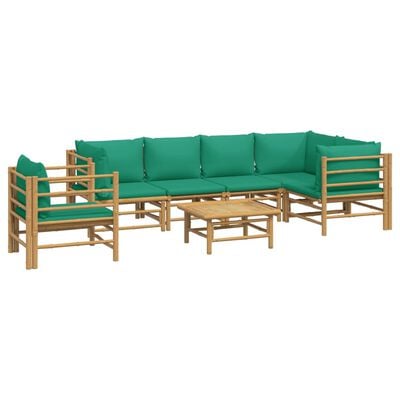 vidaXL Set de muebles de jardín 7 piezas bambú con cojines verde