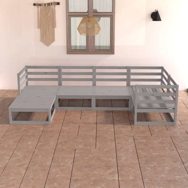 vidaXL Muebles de jard&iacute;n 6 piezas gris madera de pino maciza