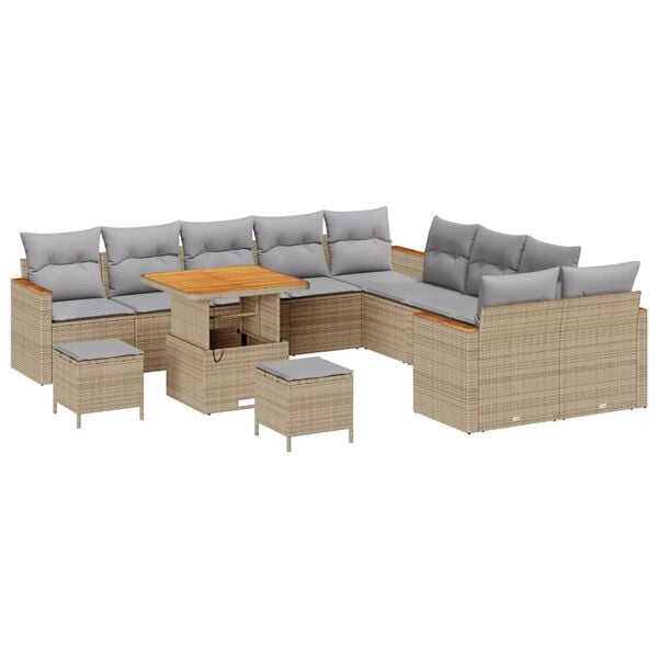 vidaXL Conjunto de sof&aacute;s de jard&iacute;n 13 pcs Beige rat&aacute;n sint&eacute;tico
