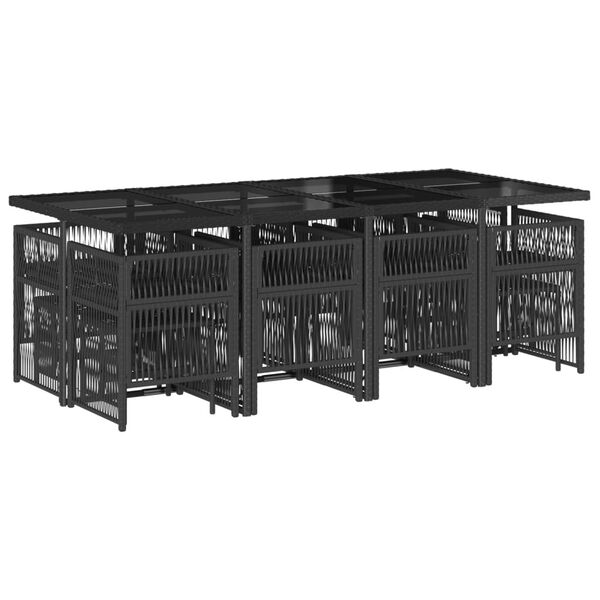 vidaXL Set comedor de jard&iacute;n con cojines 13 pzas rat&aacute;n sint&eacute;tico negro