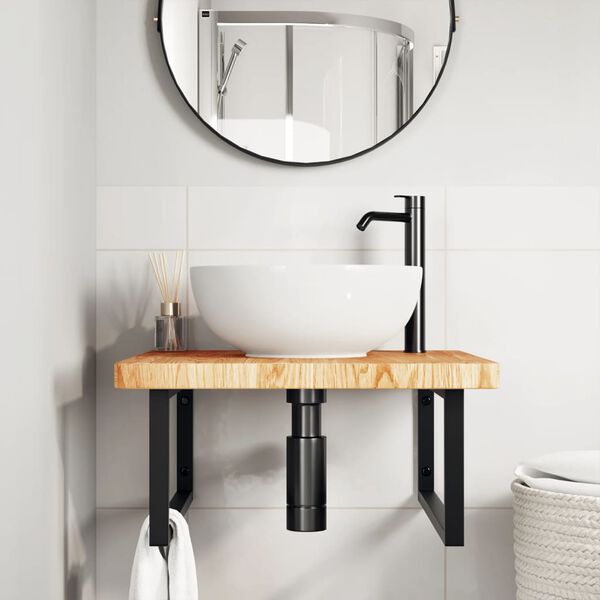 vidaXL Estante de lavabo de pared de acero y madera maciza de roble