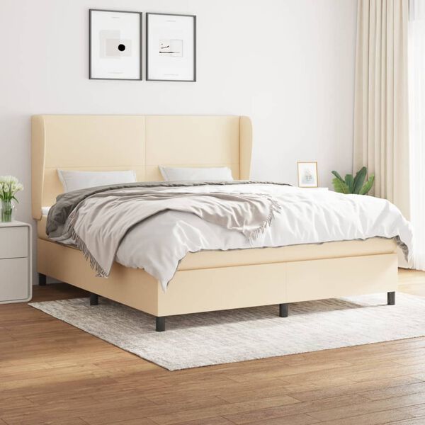 vidaXL Cama box spring con colch&oacute;n tela color crema 160x200 cm