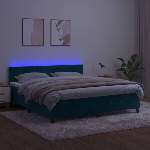 vidaXL Cama box spring colch&oacute;n y LED terciopelo azul oscuro 160x200 cm