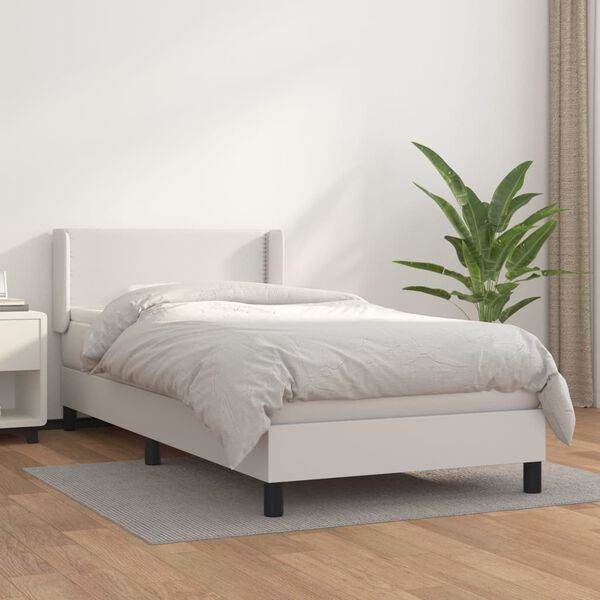 vidaXL Cama box spring con colch&oacute;n cuero sint&eacute;tico blanco 90x190 cm