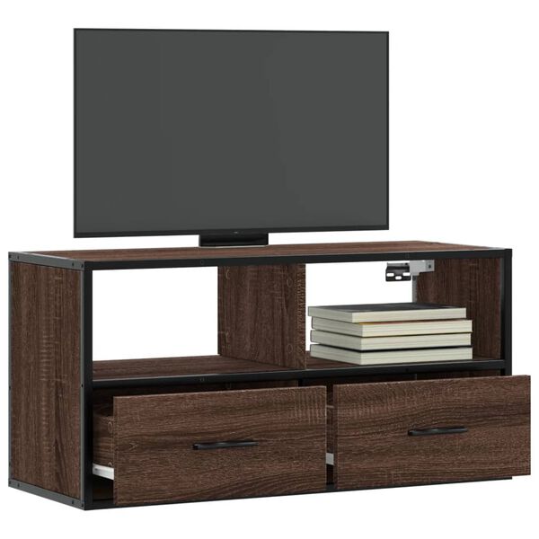 vidaXL Mueble TV madera ingenier&iacute;a y metal marr&oacute;n roble 80x31x39,5 cm