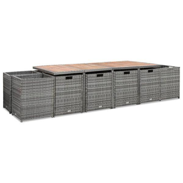 vidaXL Set comedor de jardín 13 piezas y cojines ratán sintético gris