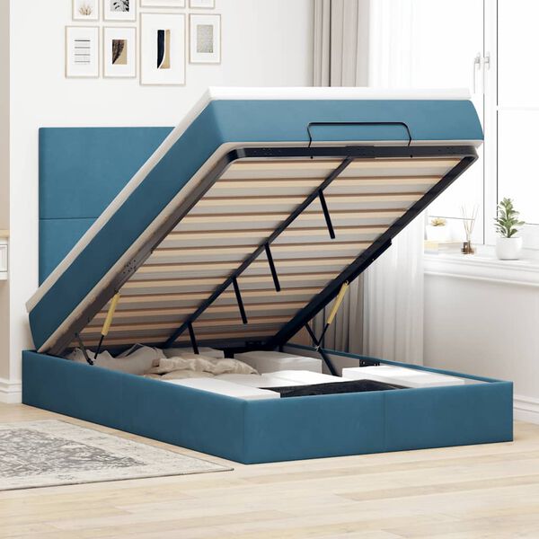 vidaXL Estructura de cama otomana colchones terciopelo azul oscuro