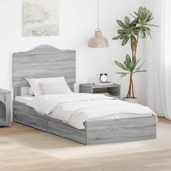 vidaXL Cama con almacenamiento con cabecera Gris Sonoma 100 x 200 cm