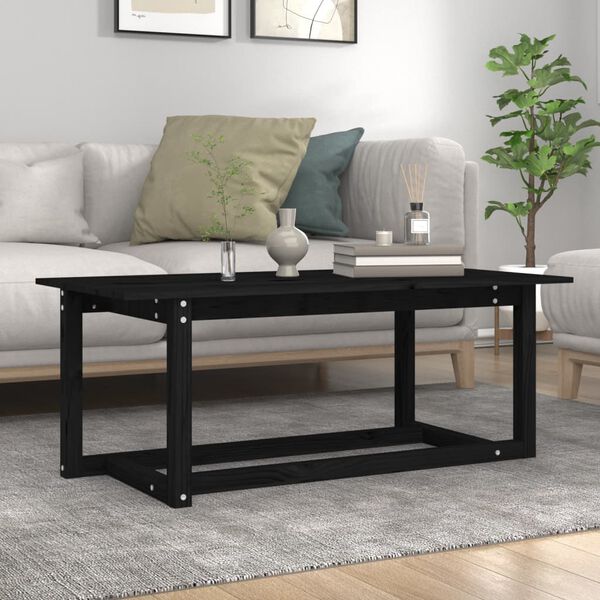 vidaXL Mesa de centro de madera maciza de pino negro 110x55x45 cm