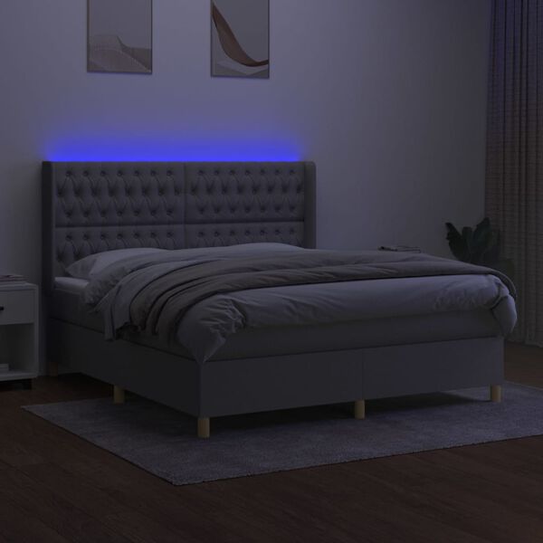 vidaXL Cama box spring colch&oacute;n y luces LED tela gris claro 180x200 cm