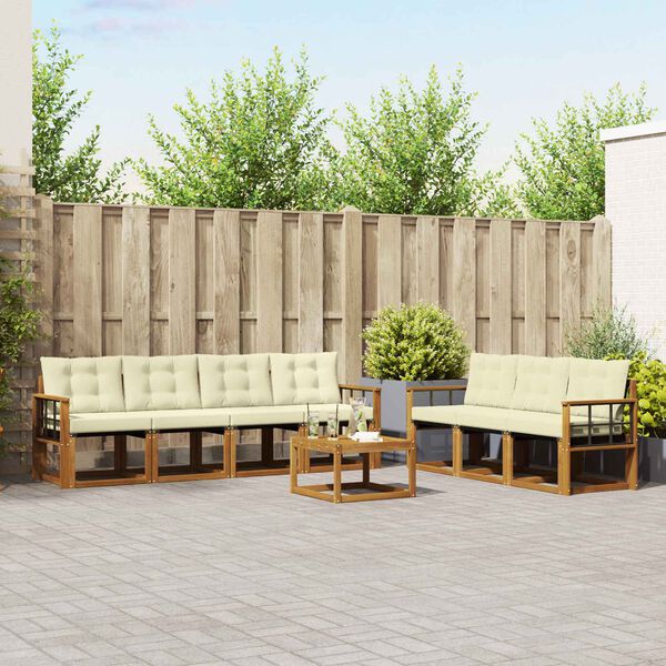 vidaXL Conjunto de sof&aacute;s de exterior con coj&iacute;n 8 pcs Natural y Crema