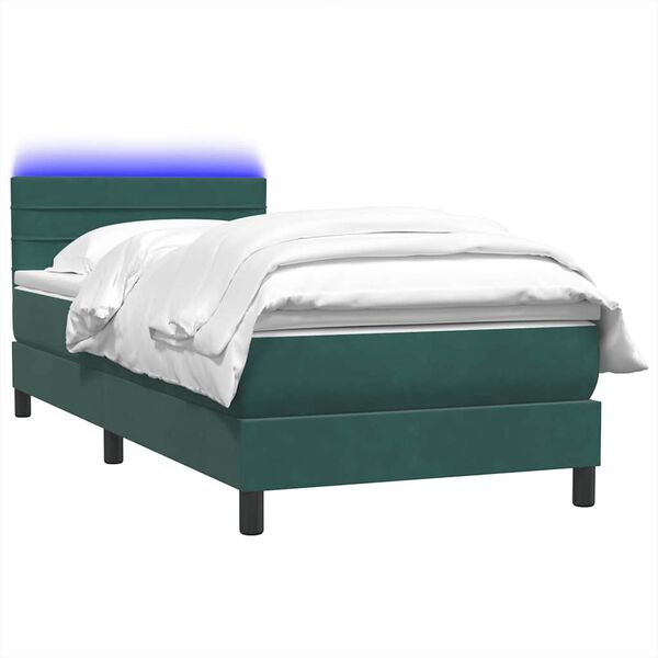 vidaXL Cama box spring con colch&oacute;n y LED terciopelo verde oscuro 90x220 cm