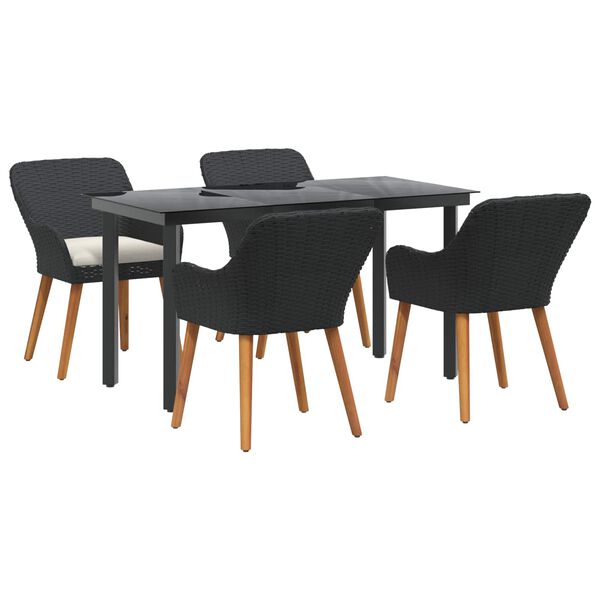 vidaXL Conjunto de Comedor de Jard&iacute;n 5 pcs Negro rat&aacute;n sint&eacute;tico
