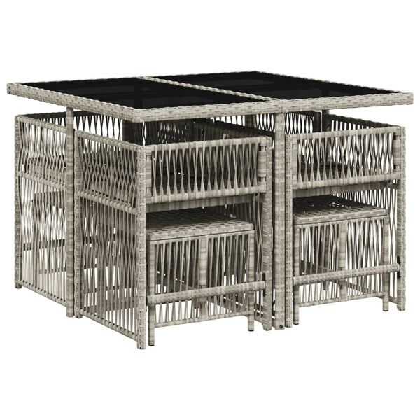 vidaXL Set comedor de jard&iacute;n 9 pzas cojines rat&aacute;n sint&eacute;tico gris claro