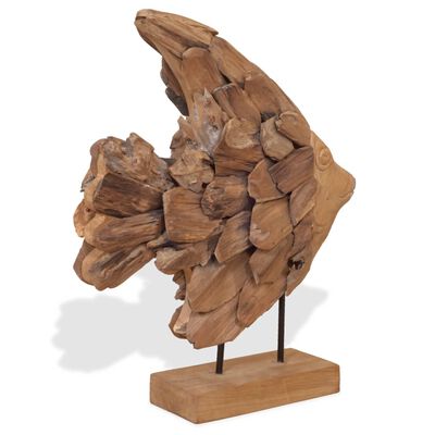 vidaXL Escultura en forma de pez de madera de teca 40x12x57 cm