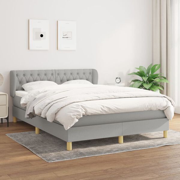 vidaXL Cama box spring con colch&oacute;n tela gris claro 140x200 cm