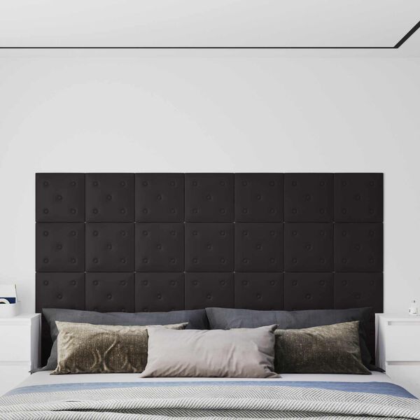 vidaXL Paneles de pared 12 pcs Negro 30 x 30 cm Cuero sint&eacute;tico